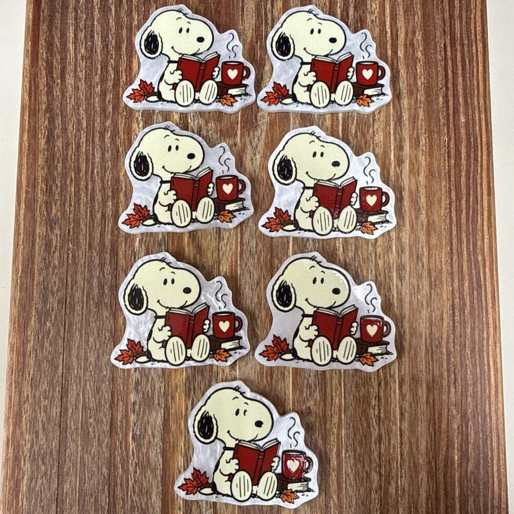 7 Pc Fall Snoopy with Book and Coffee Acrylic Flatbacks